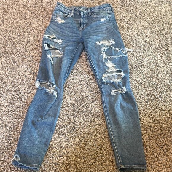 Women's Distressed Blue Jeans - Picture 1 of 4
